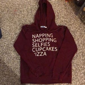 Large Women’s Burgundy Graphic Hooded Sweatshirt with Kangaroo Pocket
